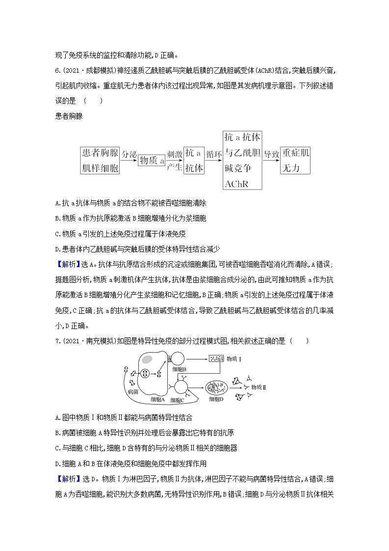 2022版高考生物一轮复习课时作业二十六免疫调节含解析新人教版第3页