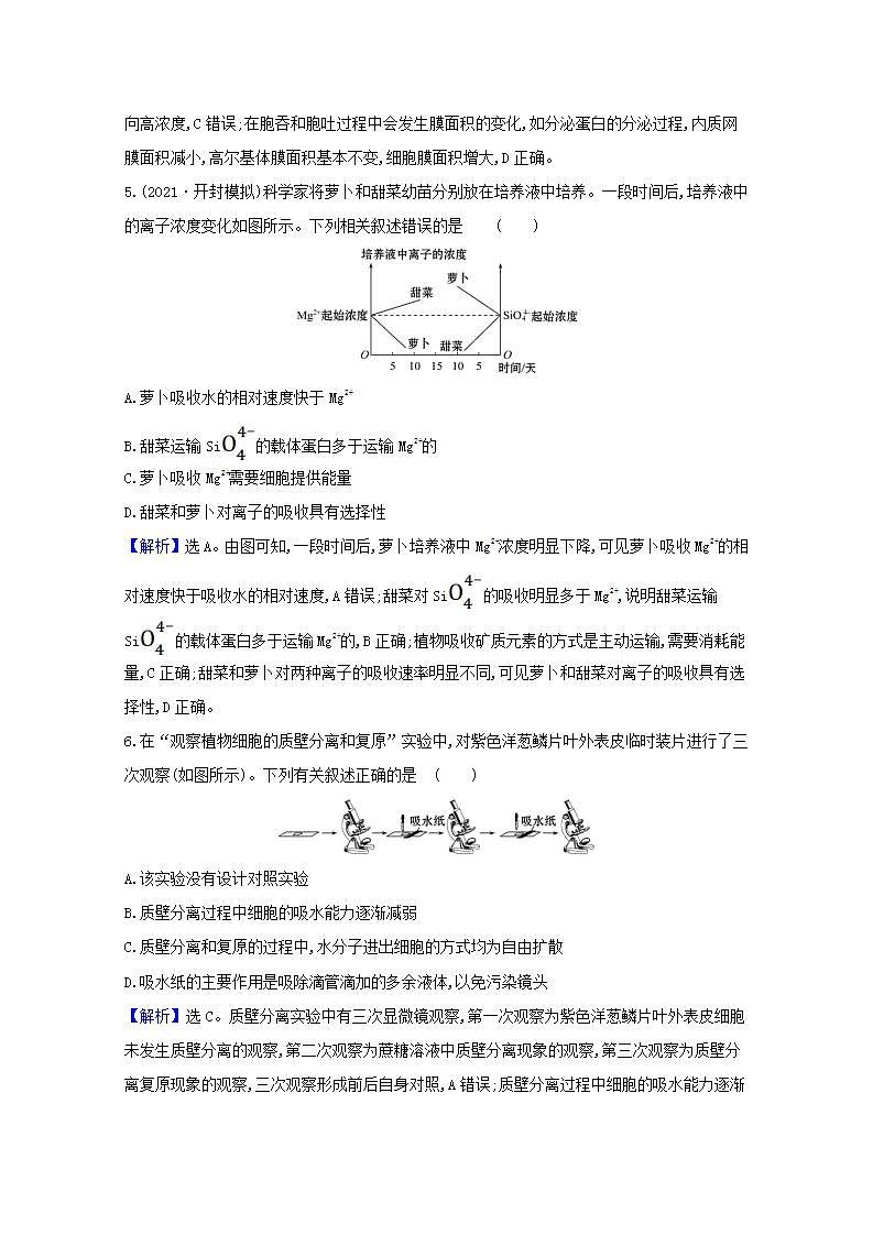 2022版高考生物一轮复习课时作业六细胞的物质输入和输出含解析新人教版第3页