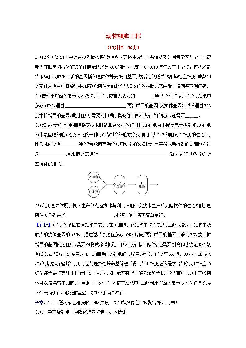 2022版高考生物一轮复习课时作业三十九动物细胞工程含解析新人教版第1页