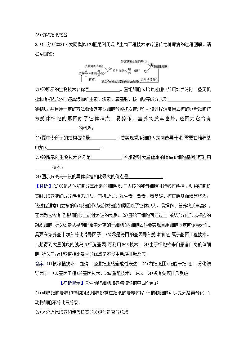 2022版高考生物一轮复习课时作业三十九动物细胞工程含解析新人教版第2页