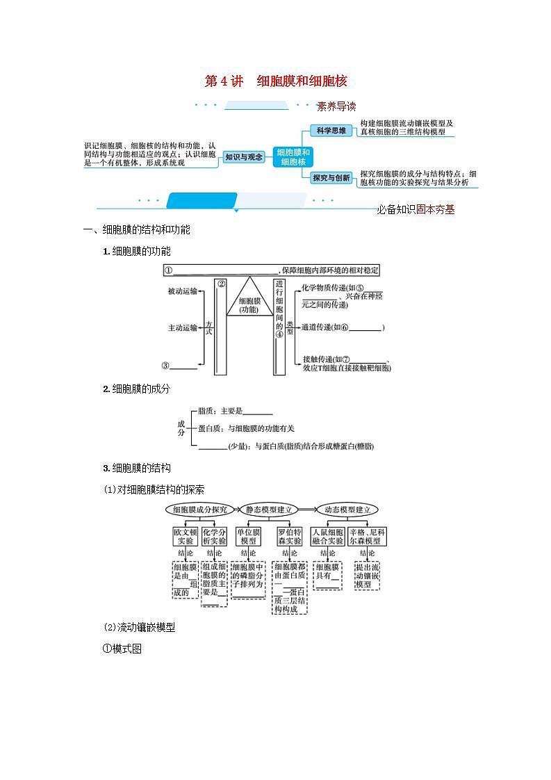2022届新教材高考生物一轮复习第2单元细胞的结构第4讲细胞膜和细胞核学案新人教版01