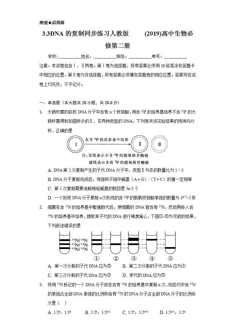 3.3DNA的复制 同步练习   人教版 (2019)高中生物必修第二册第1页