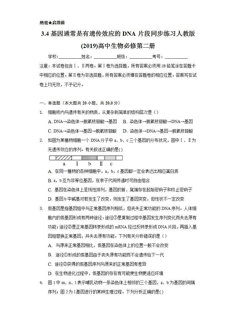 3.4基因通常是有遗传效应的DNA片段 同步练习   人教版 (2019)高中生物必修第二册01