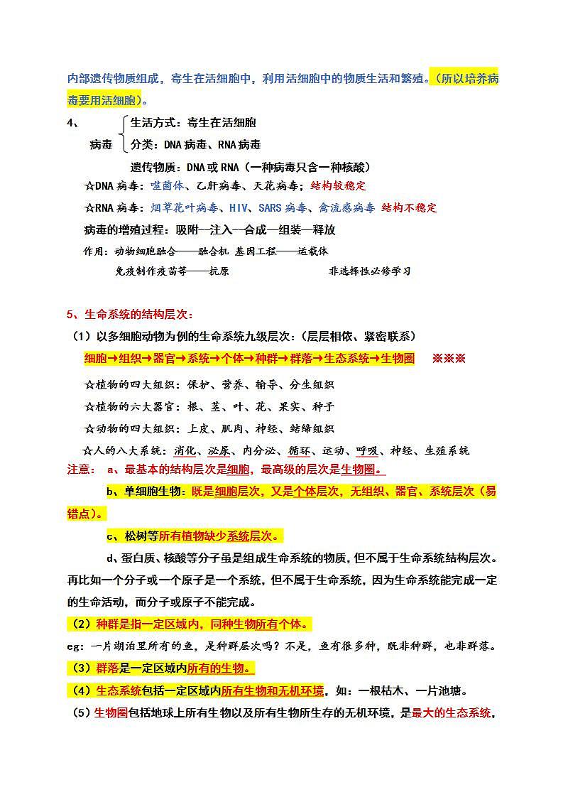 人教版生物必修第一册知识点整理02