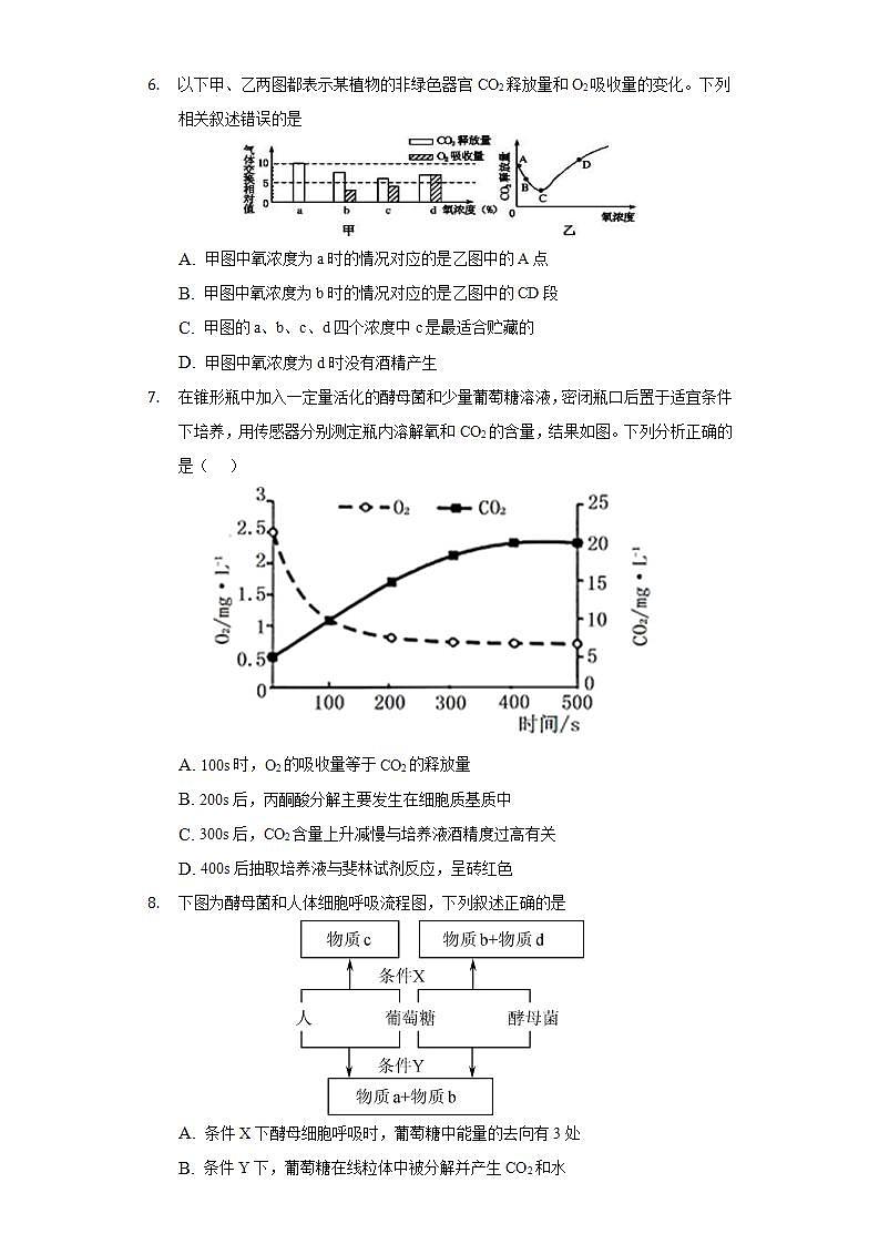 5.3细胞呼吸的原理和使用  同步练习 人教版（2019）高中生物必修第一册第3页
