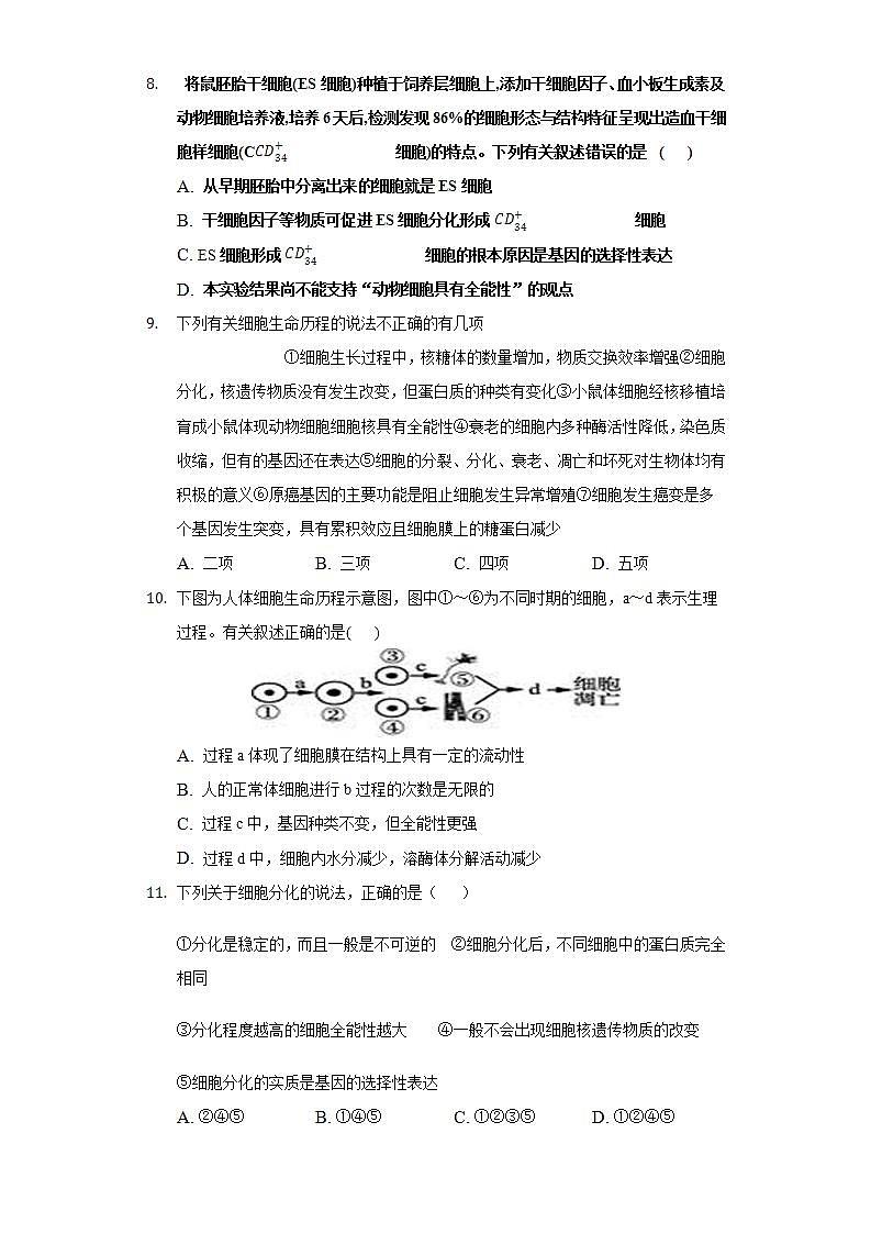 6.2细胞的分化  同步练习 人教版（2019）高中生物必修第一册03
