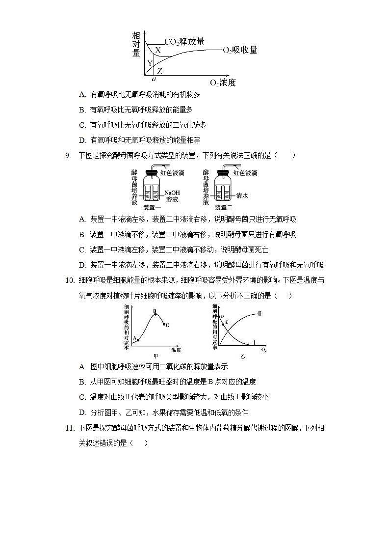 4.3.1细胞呼吸的类型 同步练习  北师大版（2019）高中生物必修一第3页