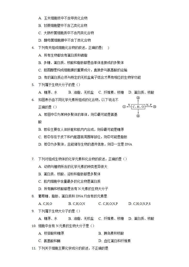 1.2生物大分子以碳链为骨架  同步练习浙科版 (2019)高中生物必修一02