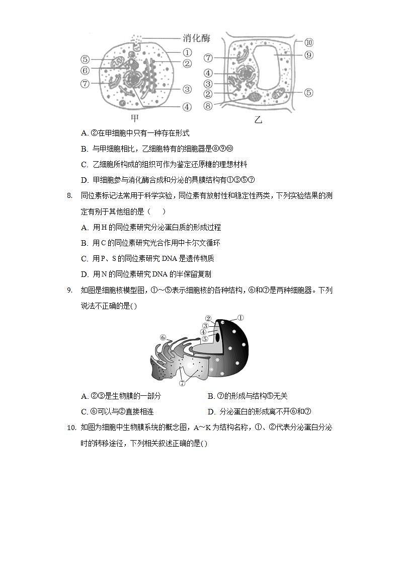 2.5细胞在结构和功能上是一个统一整体  同步练习浙科版 (2019)高中生物必修一03