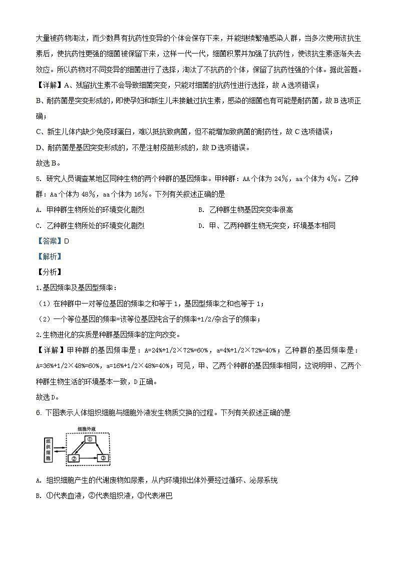 辽宁省抚顺市2020-2021学年高二上学期期中生物试题（解析版）03