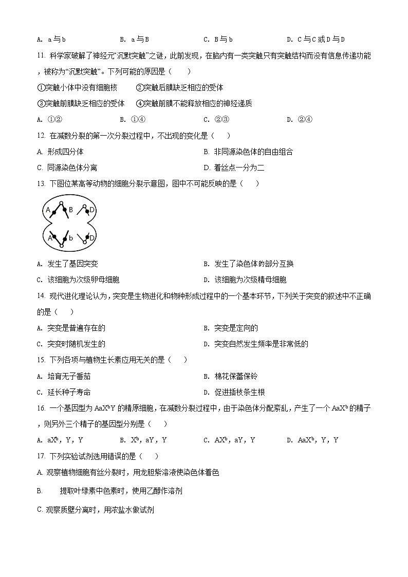 上海市上海中学2020-2021学年高二10月月考生物试题（练习版）无答案第3页