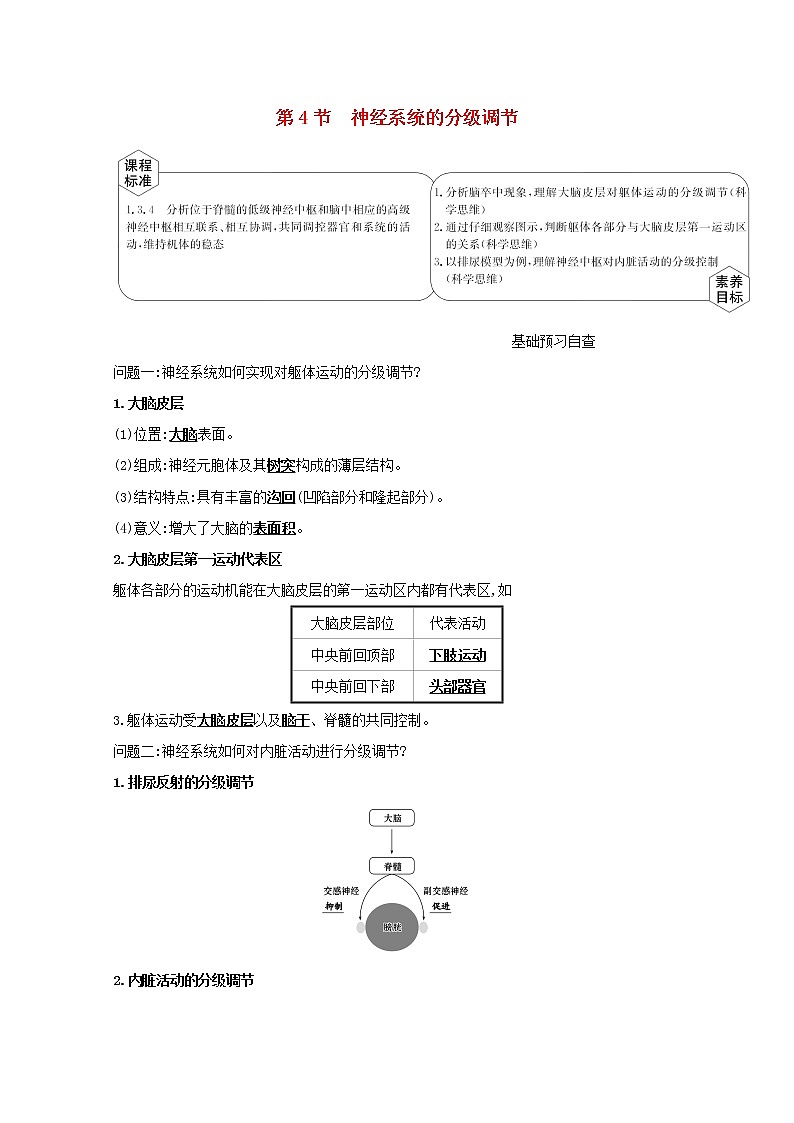 高中生物第2章神经调节第4节神经系统的分级调节学案新人教版选择性必修第一册第1页
