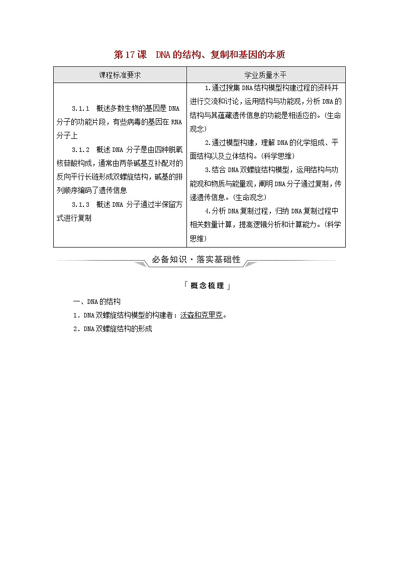 2022版高考生物一轮复习第6单元基因的本质和表达第17课DNA的结构复制和基因的本质学案新人教版第1页