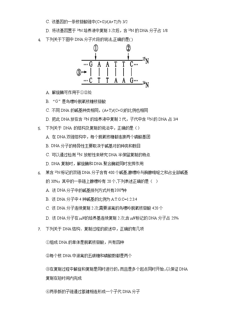 2.2DNA分子的结构和复制 同步练习苏教版(2019)高中生物必修一02