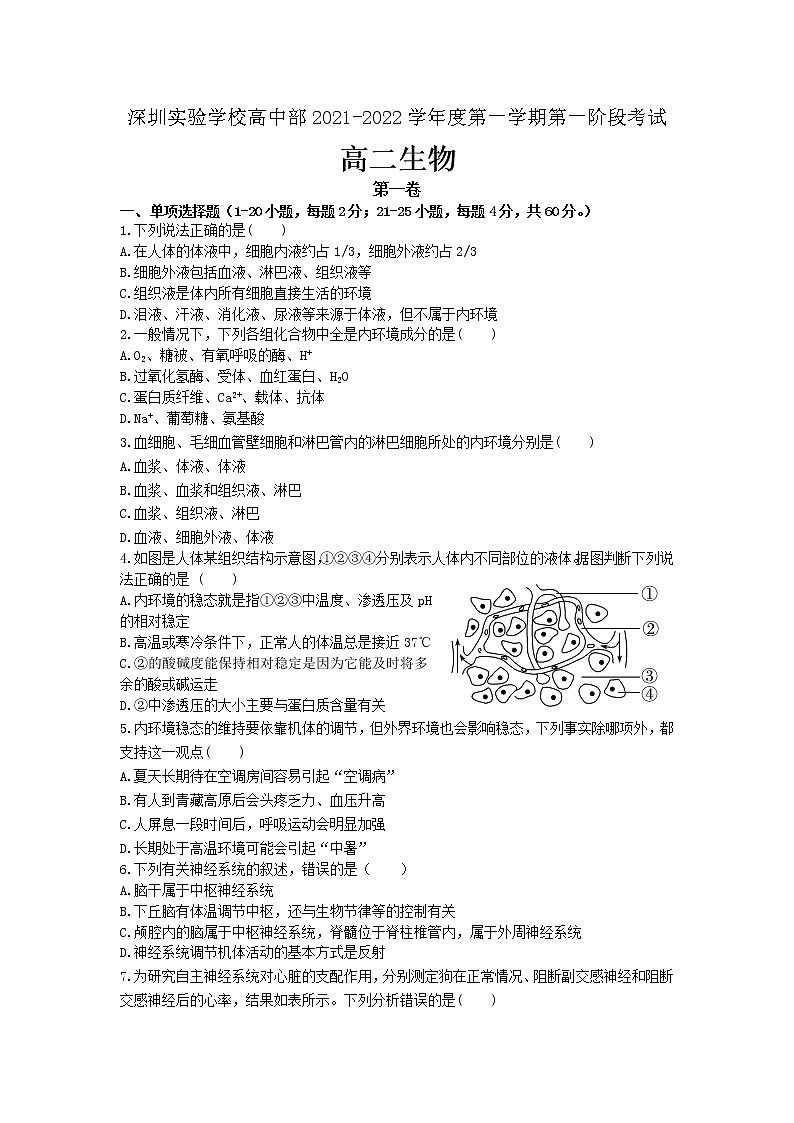 广东省深圳实验学校2021-2022学年高二上学期第一阶段考试生物【试卷+答案】01