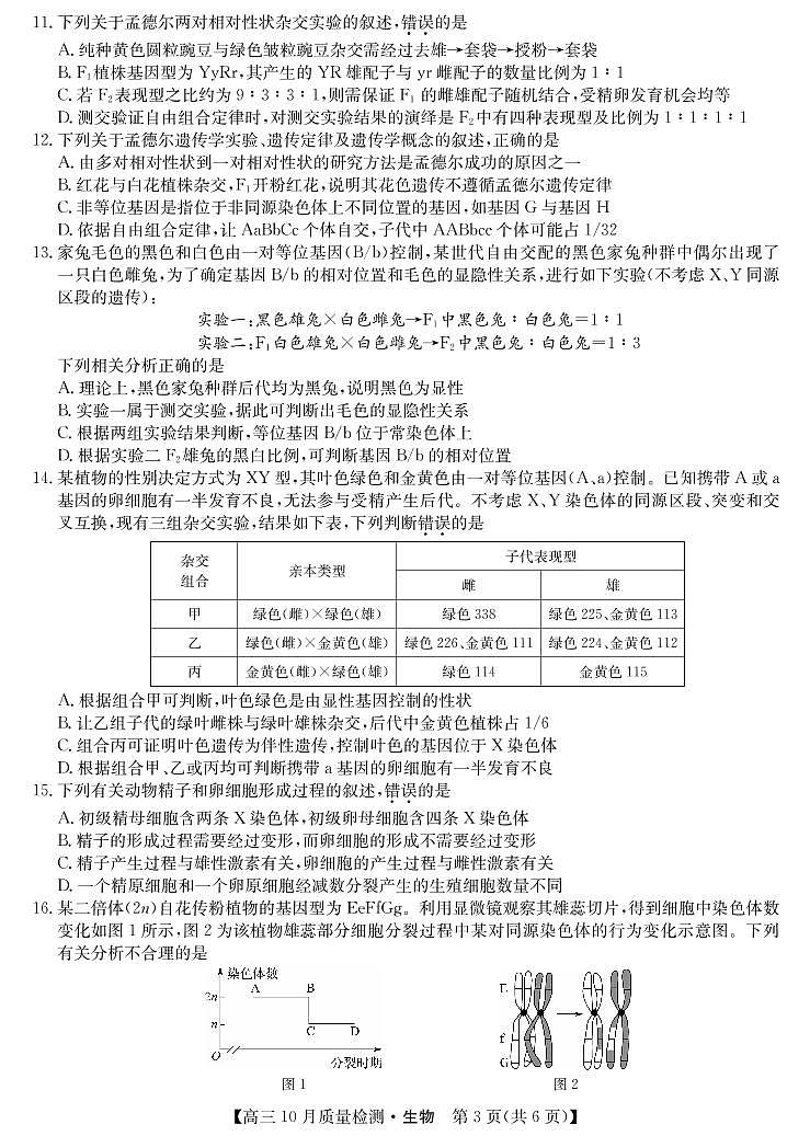 山西省运城市2021-2022学年高三上学期10月质量检测生物【试卷+答案】第3页