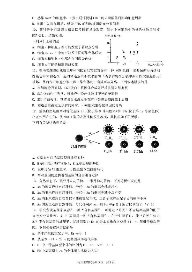 山东省潍坊第四中学2022届高三上学期第一次过程检测生物试题 PDF版含答案第3页