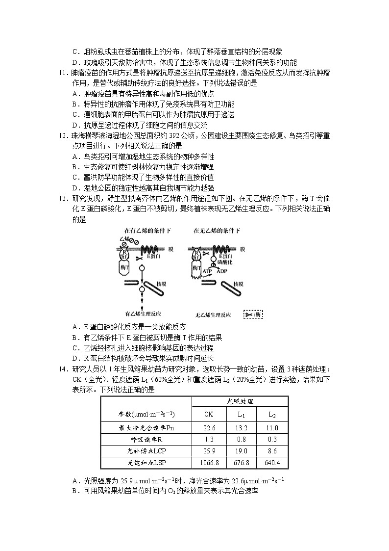 广东省珠海市2022届高三上学期9月摸底测试生物试题 含答案第3页