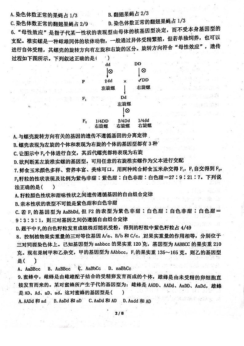 山东省济宁市嘉祥县第一中学2022届10月份月考高三生物【试卷+答案】02