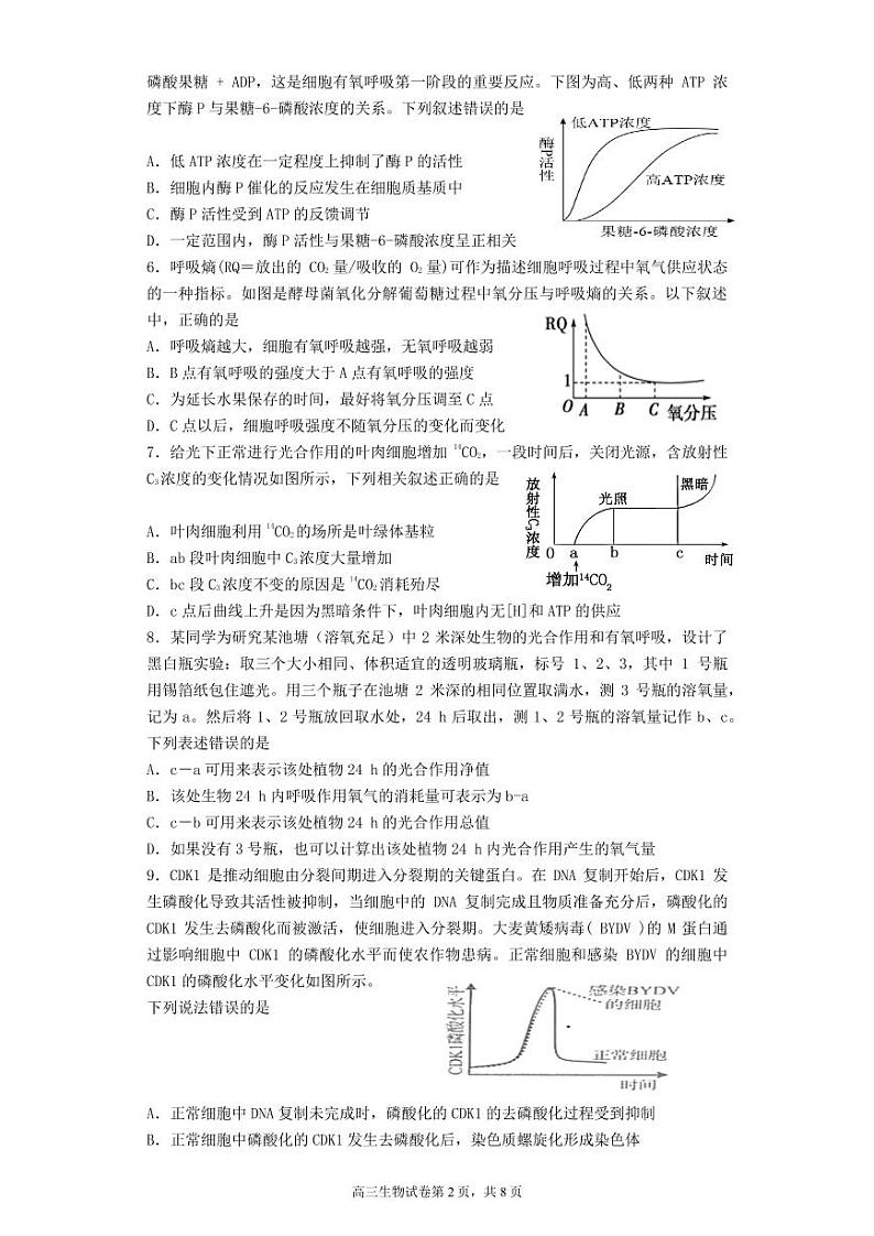 山东省潍坊第四中学2022届高三上学期第一次过程检测生物试题 PDF版含答案第2页