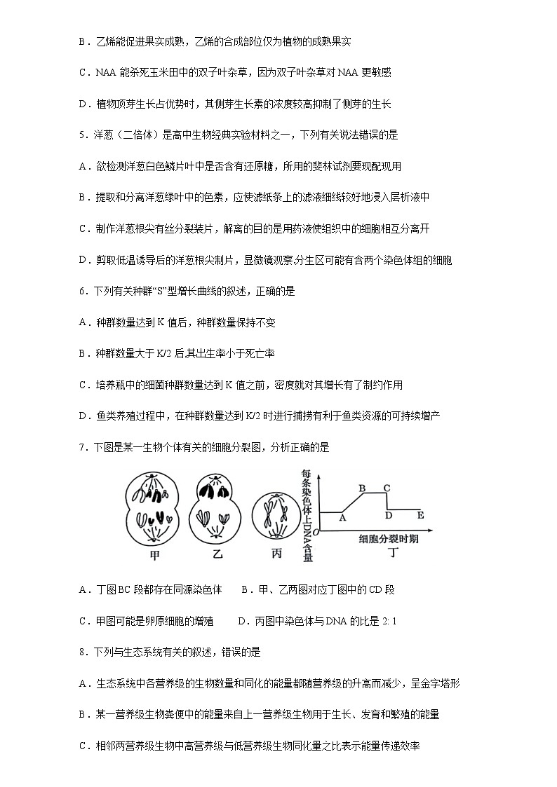 2021届福建省莆田第一中学高三下学期6月高考模拟预测生物试题含答案第2页