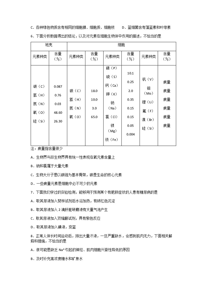 2020-2021学年河北省张家口市高一上学期期末教学质量监测生物试题含解析02