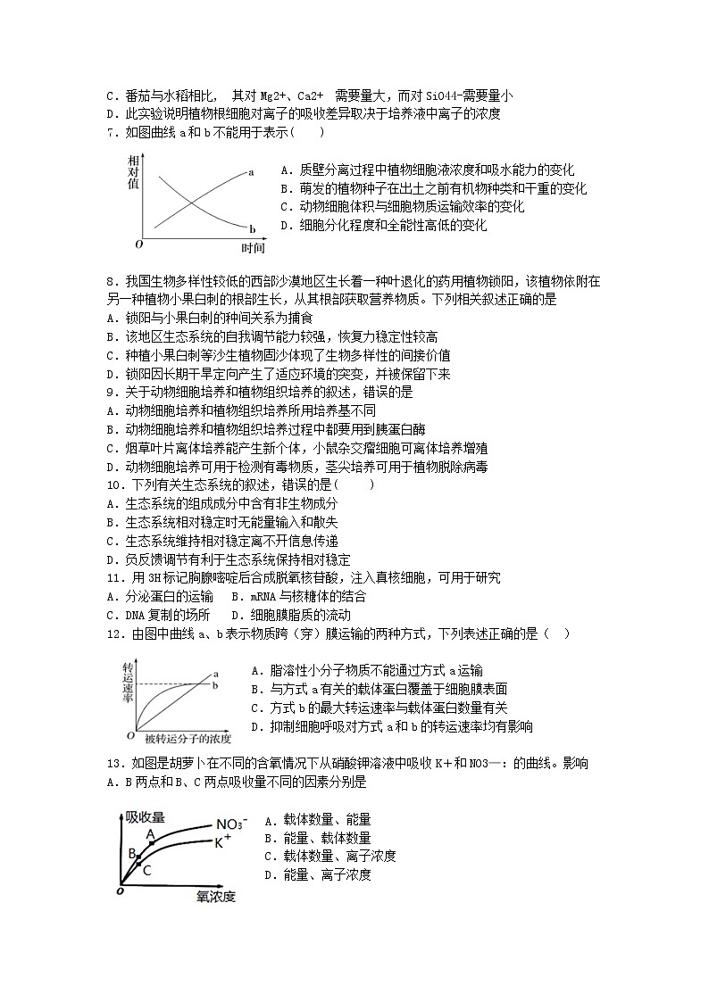 江西省丰城市第九中学2022届高三上学期9月月考生物试题 Word版含答案02