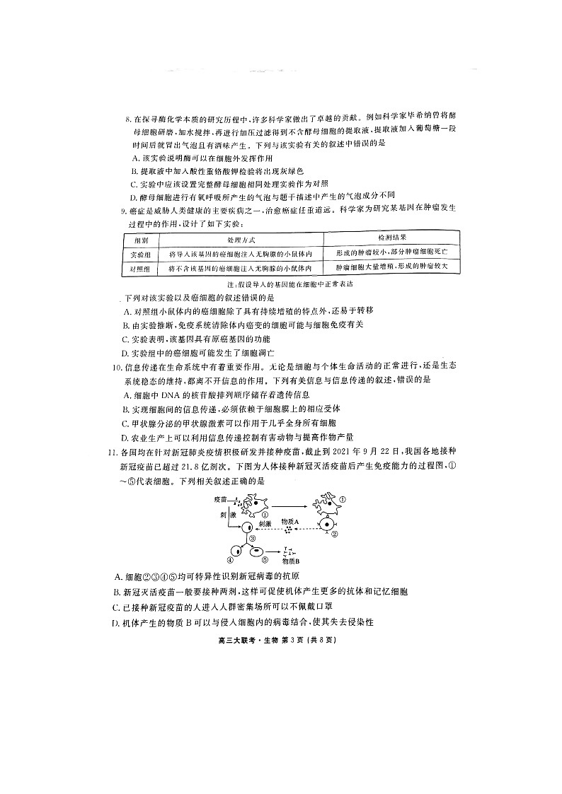 广东省新高考普通高中联合质量测评高三年级一轮省级联考10月份生物试题Doc1第3页