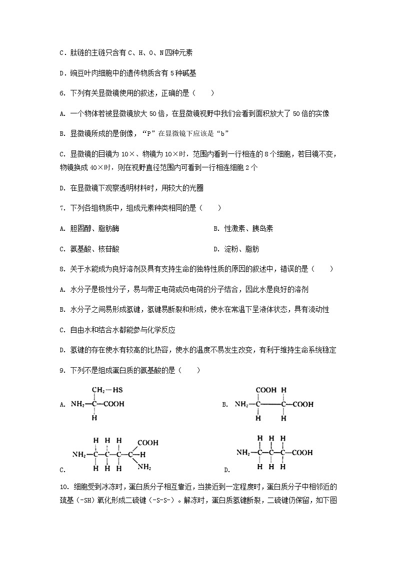 福建省南安市侨光中学2021-2022学年高一上学期第一次阶段考生物试题 含答案02