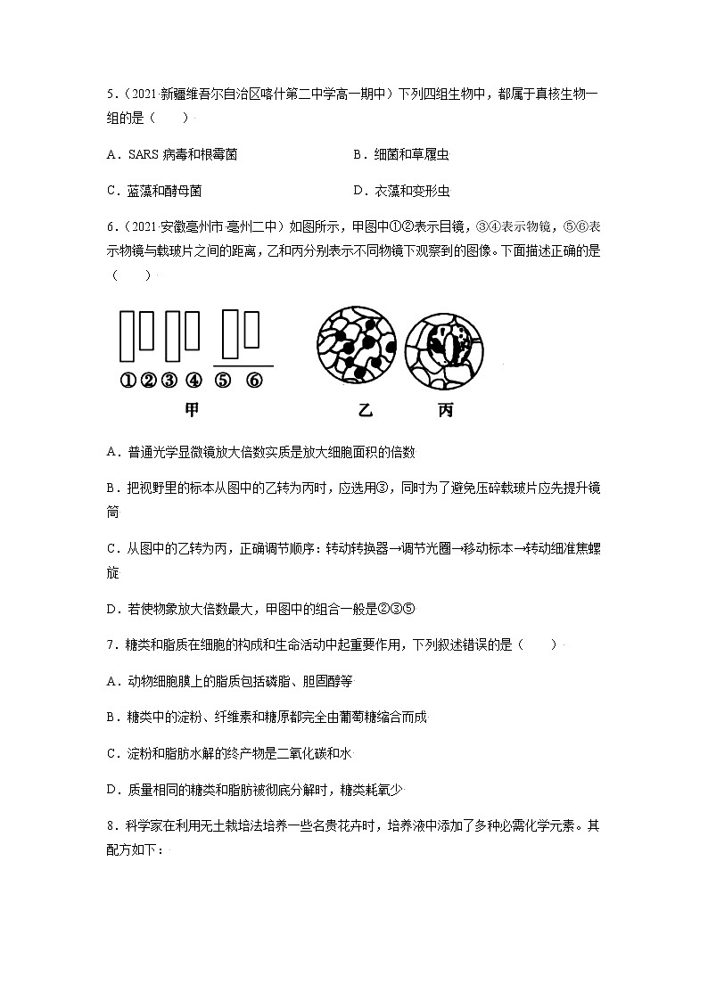 福建省厦门市内厝中学2021-2022学年高一上学期第一次月考（10月）生物试题 含答案02