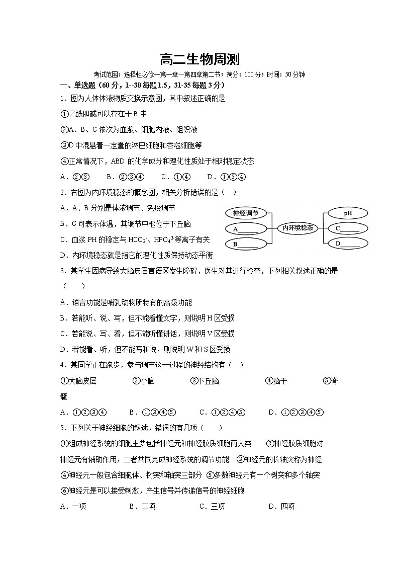 吉林省辉南县第六中学2021-2022学年高二上学期10月周测（实验班）生物试题 缺答案第1页