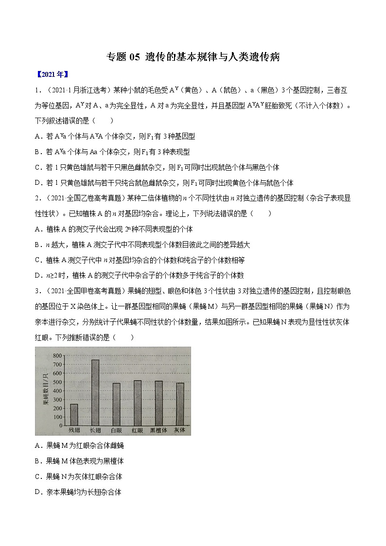 专题05 遗传的基本规律与遗传病-十年（2012-2021）高考生物真题分项汇编（全国通用）（原卷版）01