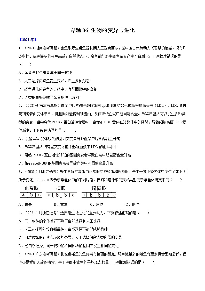 专题06 生物的变异与进化-十年（2012-2021）高考生物真题分项汇编（全国通用）（原卷版）第1页