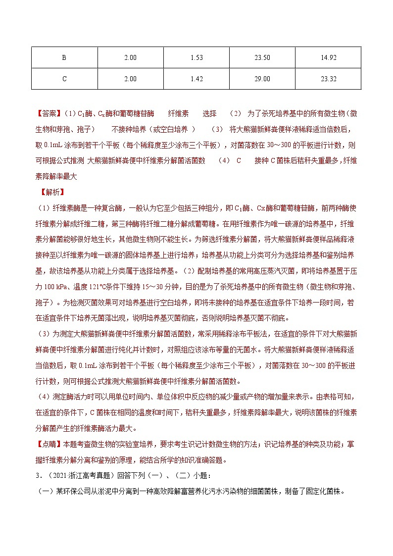 专题11 生物技术实践-十年（2012-2021）高考生物真题分项汇编（全国通用）（解析版）02