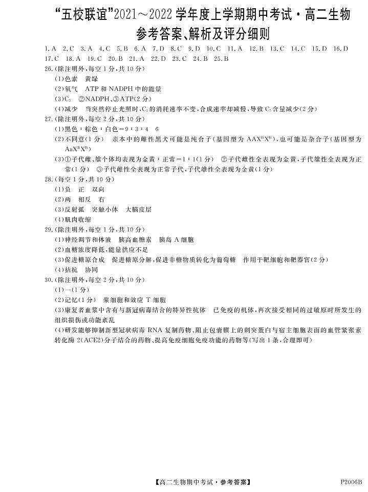 2021-2022学年黑龙江省齐齐哈尔市五校联谊高二上学期期中联考生物试题 pdf版01