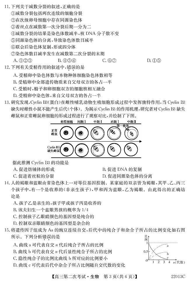 辽宁省渤海大学附属高级中学2022届高三上学期第二次月考生物试题 PDF版含答案第3页
