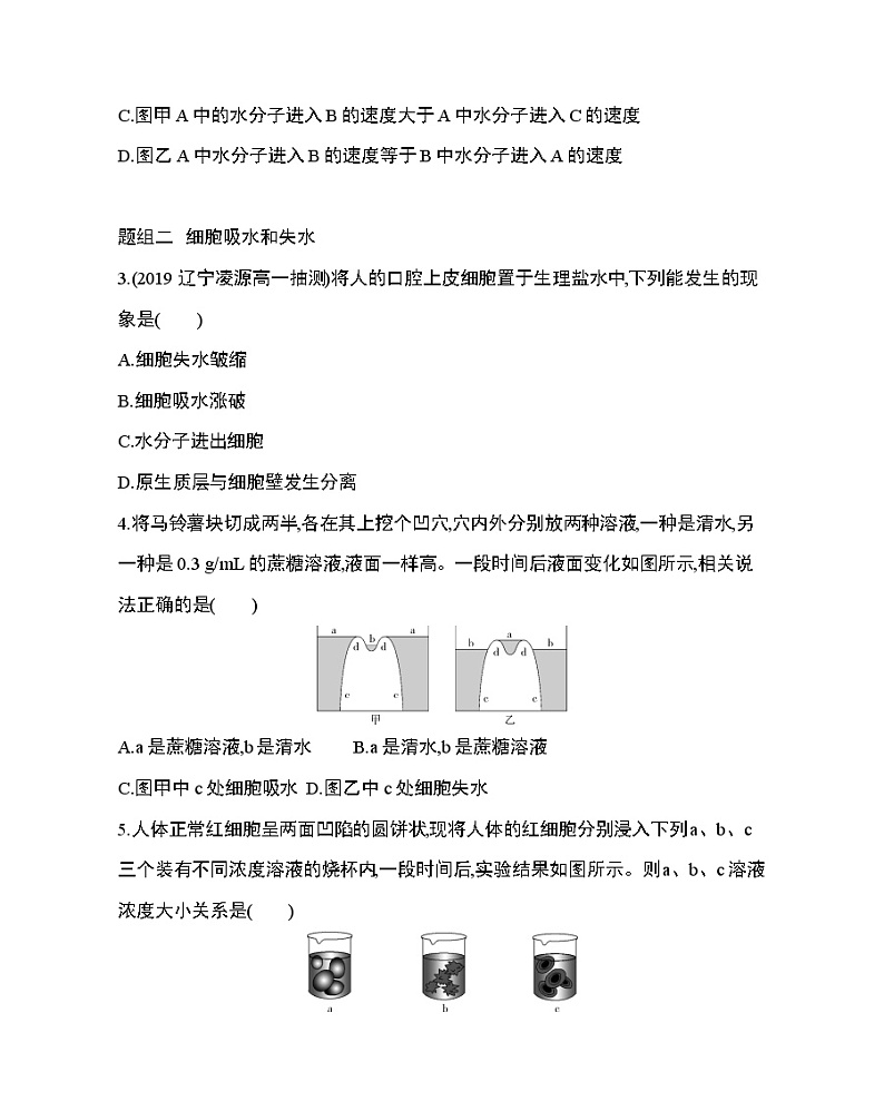 1_第1节 物质跨膜运输的实例练习题02