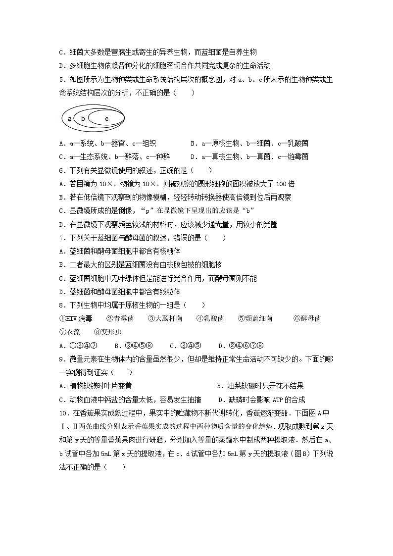 河南省焦作市县级重点中学2021-2022学年高一上学期期中考试生物试题含答案02