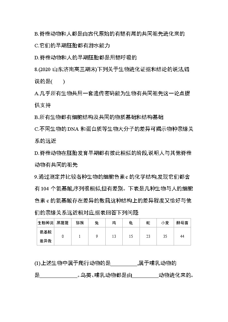 第1节　生物有共同祖先的证据练习题03