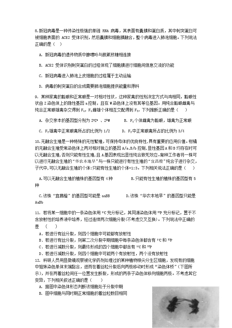 福建省福州市八县（市）协作校2022届高三上学期期中联考生物试题含答案03