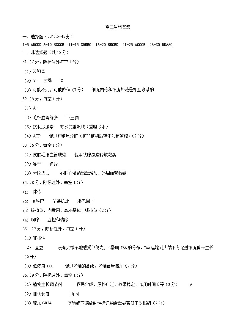 南阳市2021秋期高二生物期中考试答案第1页