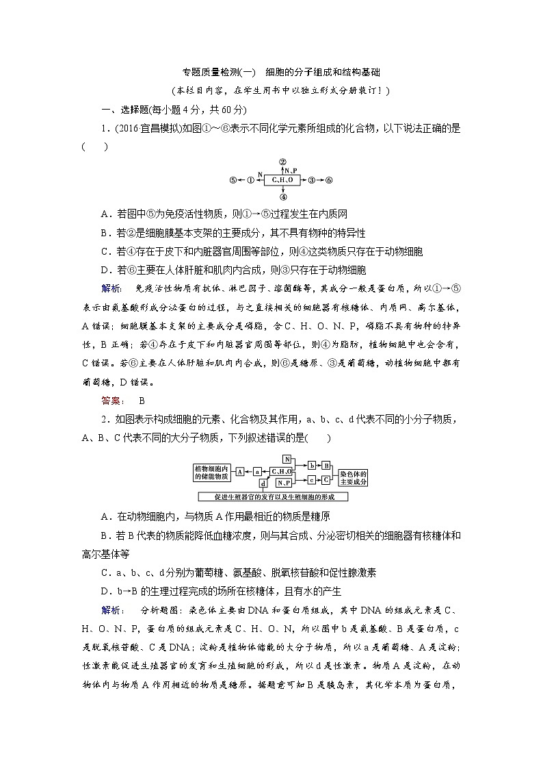 高三生物大二轮专题复习测试：专题质量检测1 word版含答案第1页