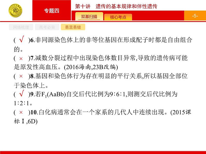 高考生物二轮课件：4.10 遗传的基本规律和伴性遗传第5页