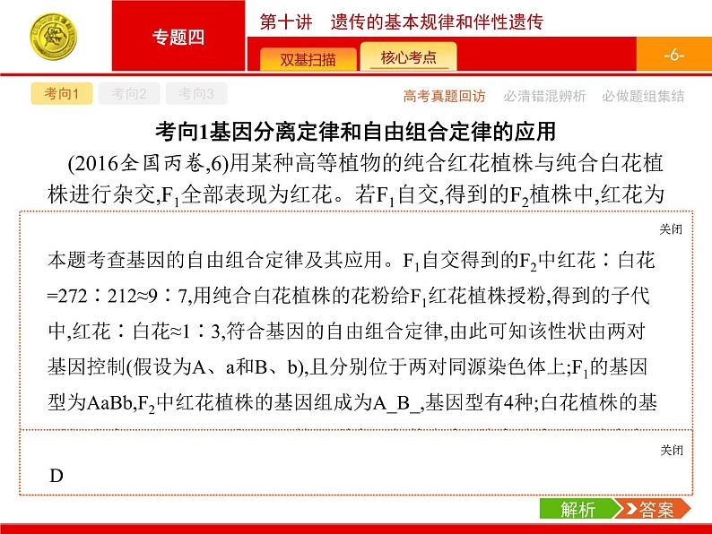 高考生物二轮课件：4.10 遗传的基本规律和伴性遗传第6页