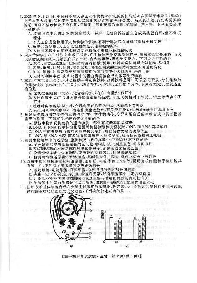湖南省三湘名校联盟2021-2022学年高一上学期期中考试生物试题扫描版含答案02