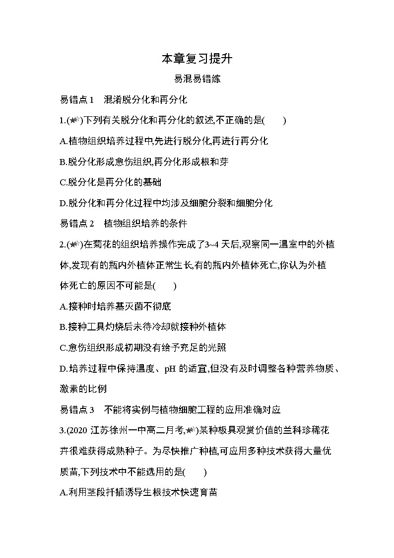 人教版2019选择性必修3第2章 细胞工程复习提升 试卷01