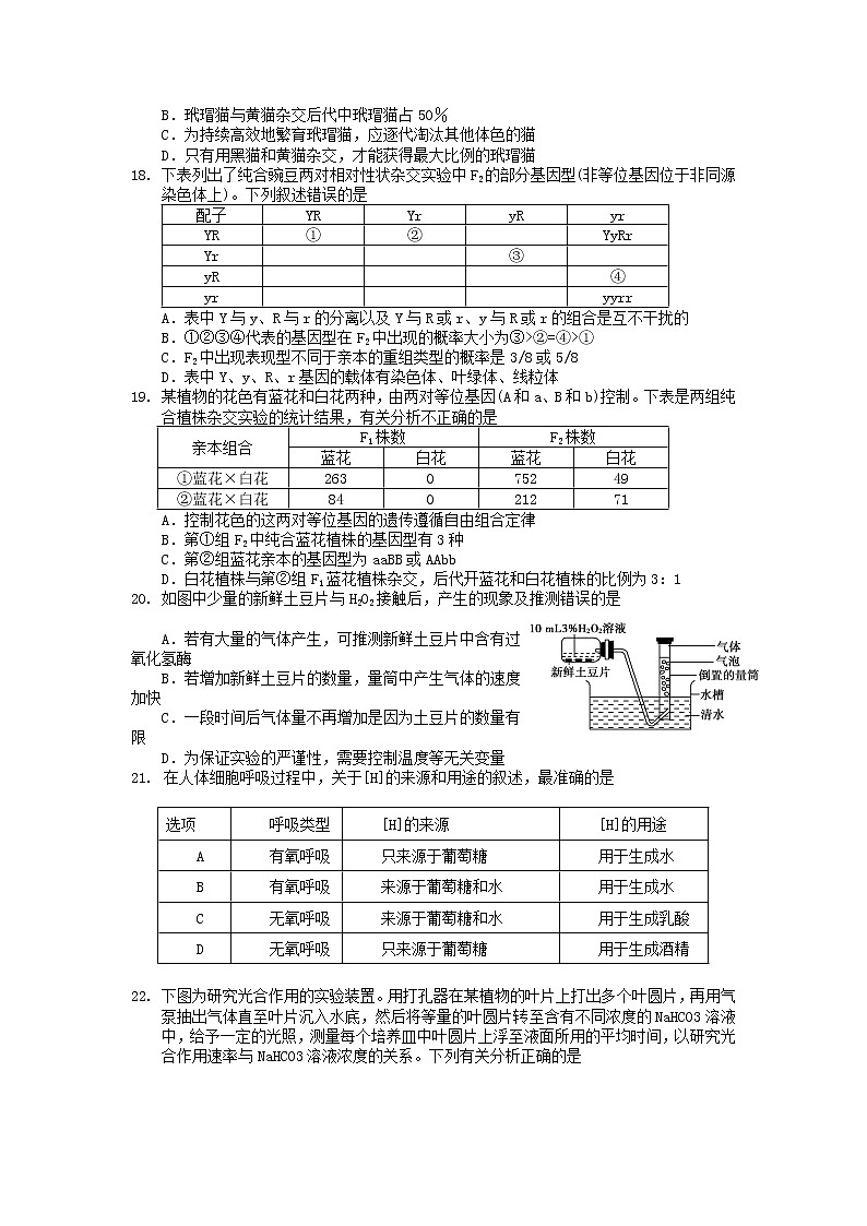 2022届安徽省黄山市屯溪第一中学高三10月月考生物试题（word版含有答案）第3页