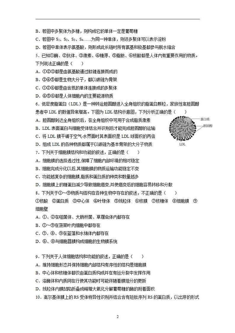 2022届黑龙江省大庆铁人中学高三上学期第一次月考生物试题（含答案）第2页