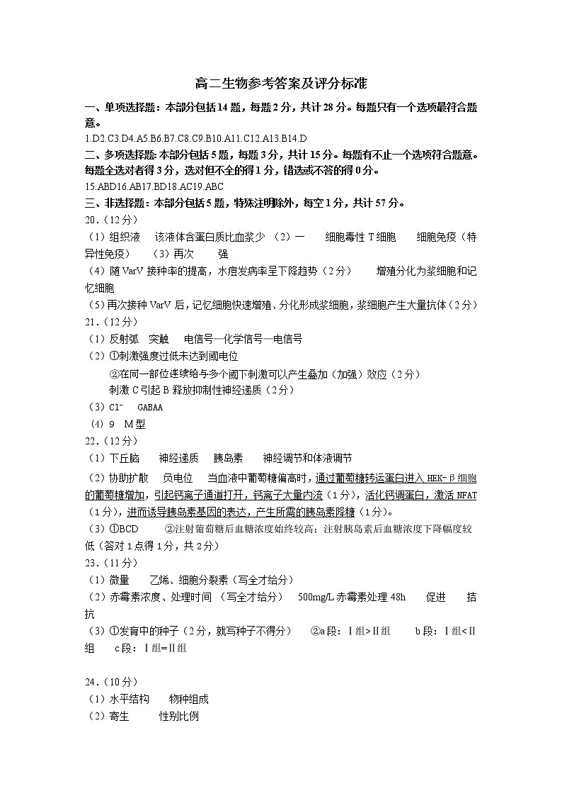 江苏省连云港市2021-2022学年高二上学期期中考试生物试题扫描版含答案01