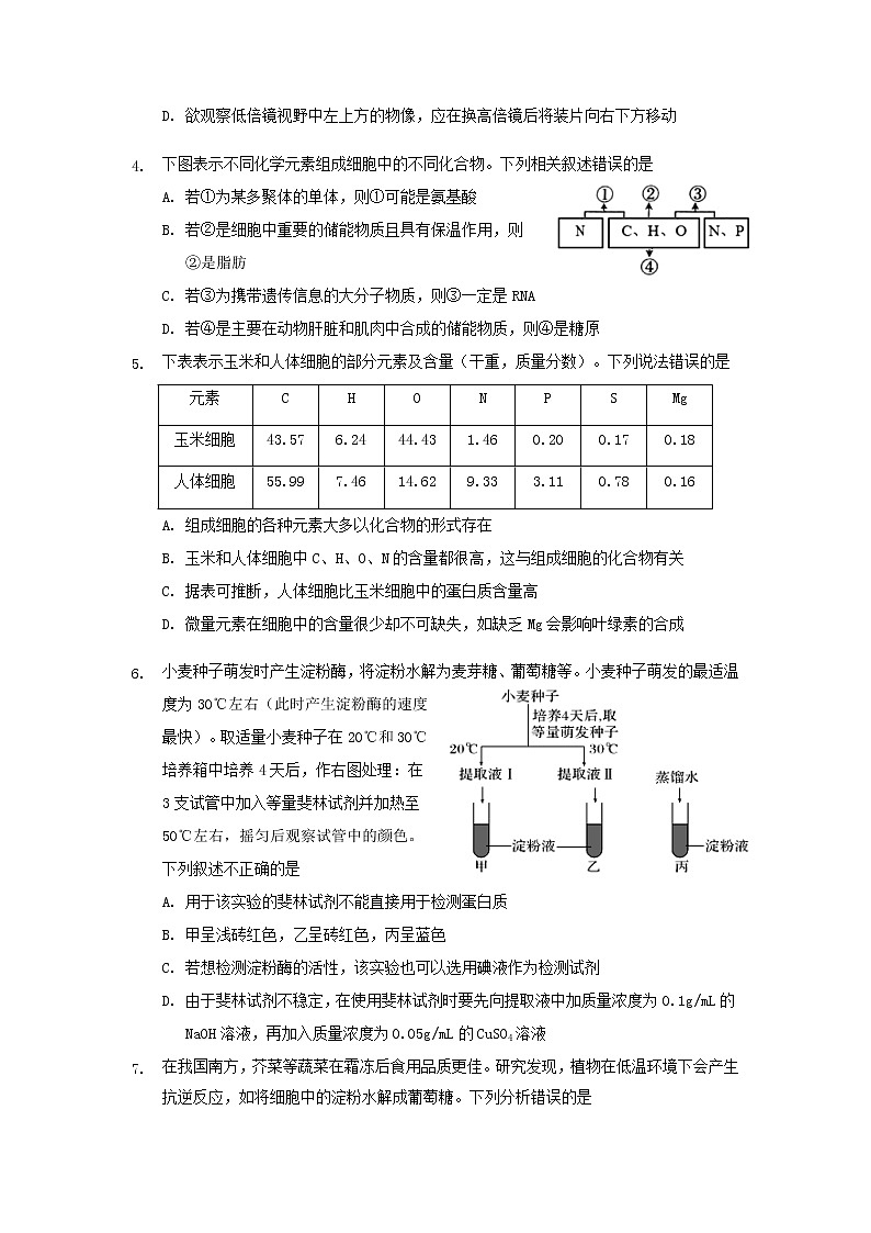 湖北省石首市2021-2022学年高一上学期期中考试生物试题含答案02